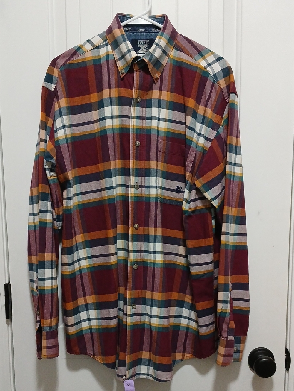 TWENTYX Men’s Burgundy, Mustard & Teal Plaid Button-Down Shirt
